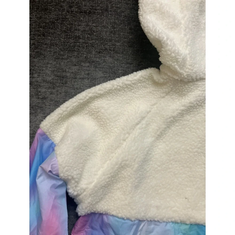 Nike Windbreaker Jacket Girls XL White Aqua Tie‎ Dye Sherpa Fleece Hooded Zip Up